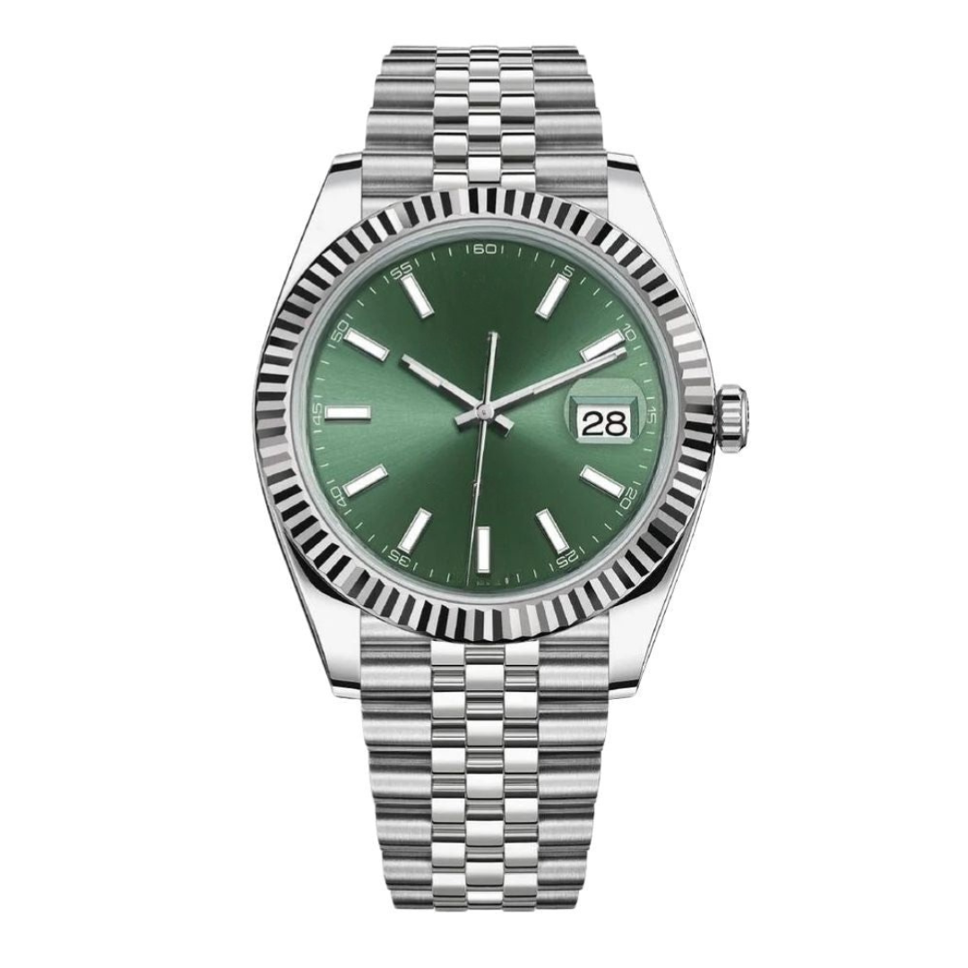 Classic Date 41 – Green Sunburst Dial | Stainless Steel Jubilee Bracelet & Fluted Bezel