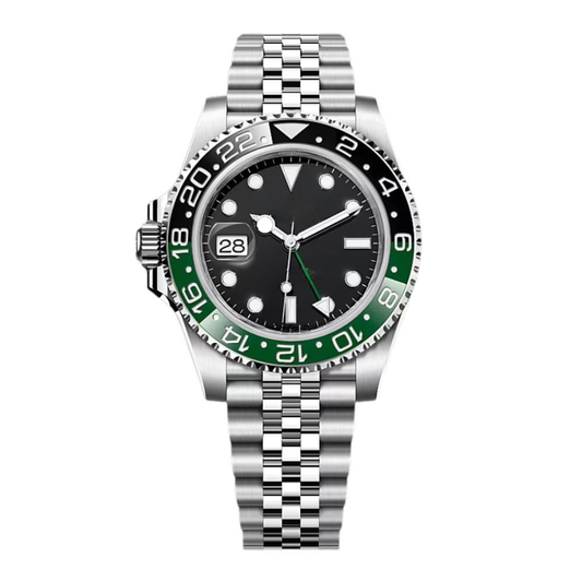 Traveller 40 – Black Dial | Stainless Steel Jubilee Bracelet & Black-Green Ceramic Bezel