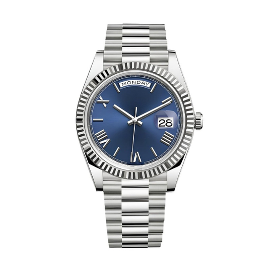 President 40 – Blue Dial | Silver Tone Bracelet & Fluted Bezel