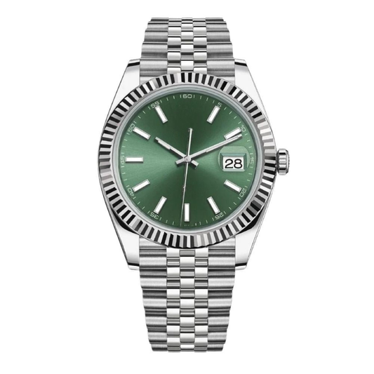 Classic Date 41 – Green Sunburst Dial | Stainless Steel Jubilee Bracelet &amp; Fluted Bezel